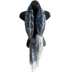 Boho Blue Mandala Elephant‎ Print Rayon Scarf Wrap Sarong Back From Bali Fringe